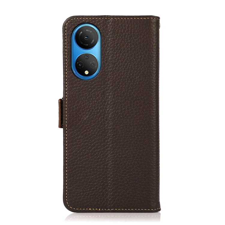 For Honor X7 / Play 30 Plus KHAZNEH Side-Magnetic Litchi Genuine Leather RFID Phone Case(Brown)
