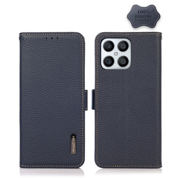 For Honor X30i / Play6T Pro / X8 KHAZNEH Side-Magnetic Litchi Genuine Leather RFID Phone Case(Blue)