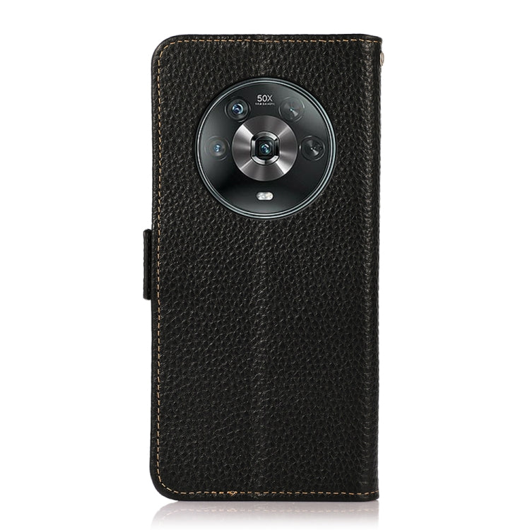 For Honor Magic 4 KHAZNEH Side-Magnetic Litchi Genuine Leather RFID Phone Case(Black)