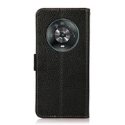 For Honor Magic 4 KHAZNEH Side-Magnetic Litchi Genuine Leather RFID Phone Case(Black)