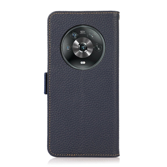 For Honor Magic 4 KHAZNEH Side-Magnetic Litchi Genuine Leather RFID Phone Case(Blue)