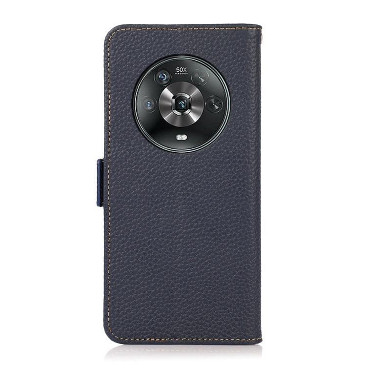 For Honor Magic 4 KHAZNEH Side-Magnetic Litchi Genuine Leather RFID Phone Case(Blue)