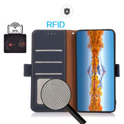 For Honor Magic 4 KHAZNEH Side-Magnetic Litchi Genuine Leather RFID Phone Case(Blue)