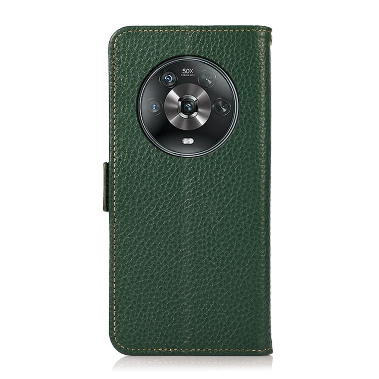 For Honor Magic 4 KHAZNEH Side-Magnetic Litchi Genuine Leather RFID Phone Case(Green)