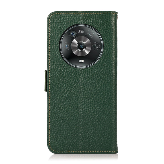 For Honor Magic 4 KHAZNEH Side-Magnetic Litchi Genuine Leather RFID Phone Case(Green)