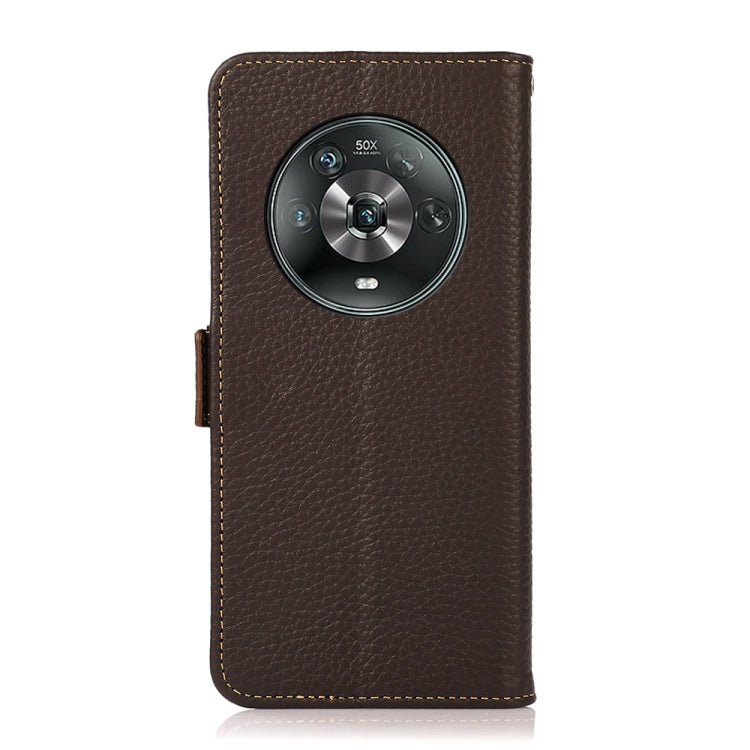 For Honor Magic 4 KHAZNEH Side-Magnetic Litchi Genuine Leather RFID Phone Case(Brown)