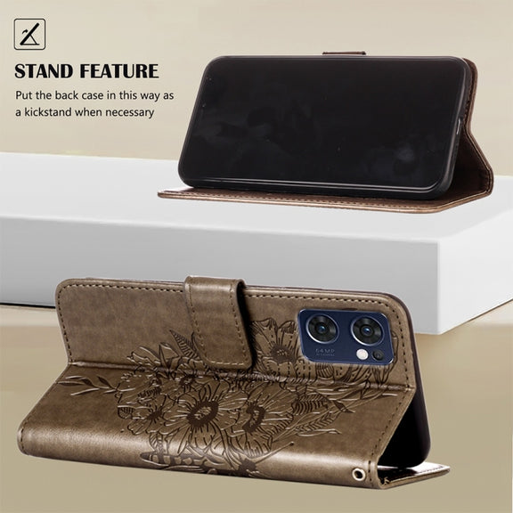 For OPPO Reno7 5G Global/Find X5 Lite Embossed Butterfly Leather Phone Case(Grey)