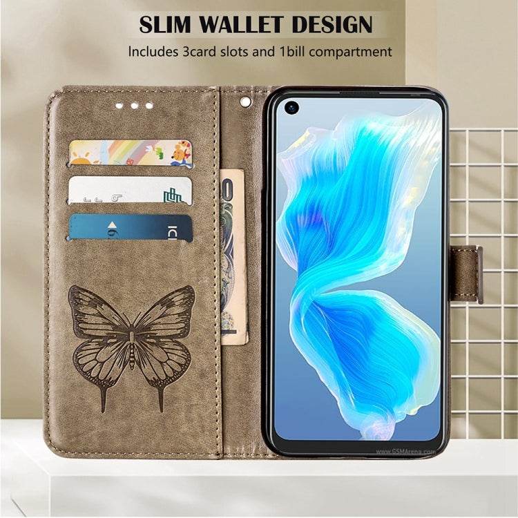 For OPPO Reno7 5G Global/Find X5 Lite Embossed Butterfly Leather Phone Case(Grey)