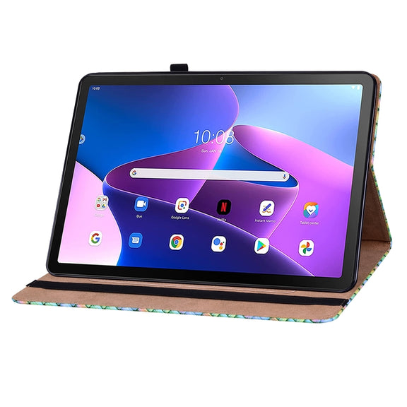 For Lenovo Tab M10 Plus 10.6 3rd Gen. Color Weave Leather Tablet Case with Holder(Rainbow)