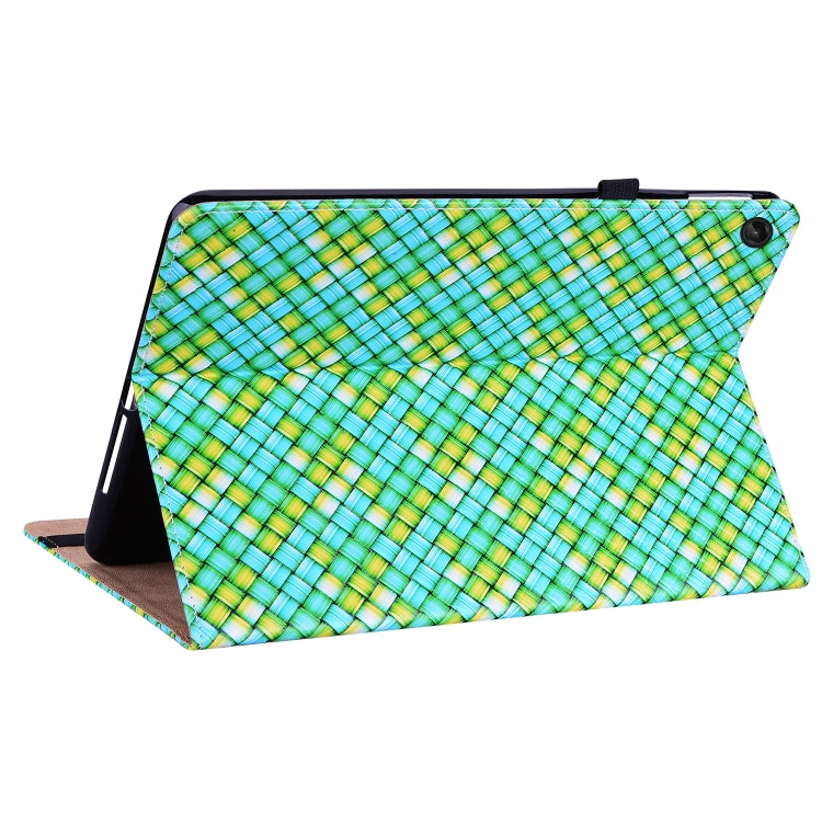 For Lenovo Tab M10 Plus 10.6 3rd Gen. Color Weave Leather Tablet Case with Holder(Rainbow)