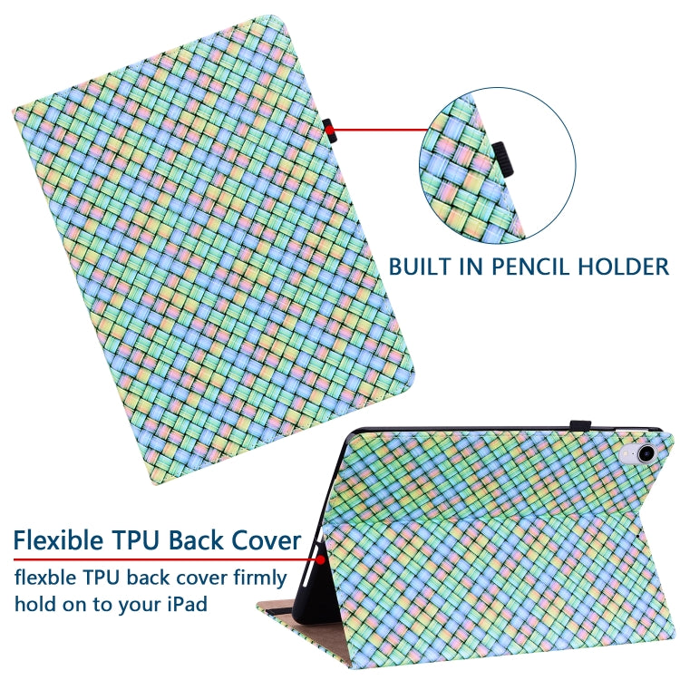 For Lenovo Tab M10 Plus 10.6 3rd Gen. Color Weave Leather Tablet Case with Holder(Rainbow)