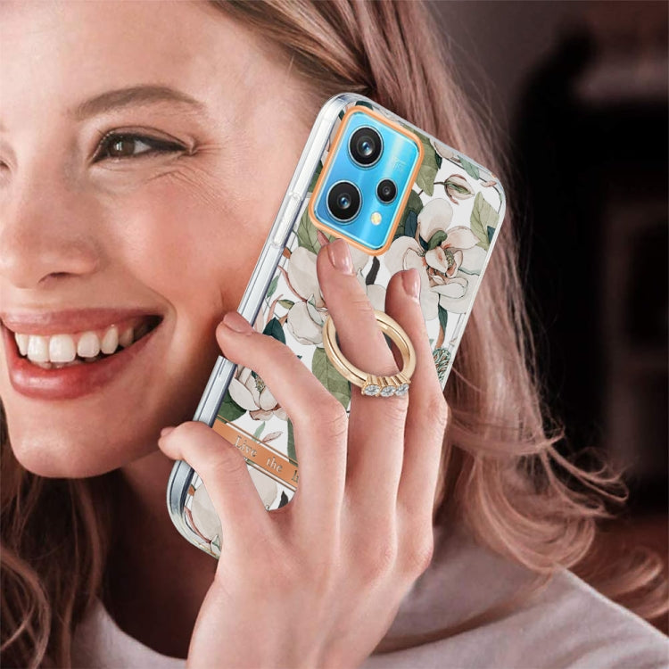 For OPPO Realme 9 Pro+ 5G Ring IMD Flowers TPU Phone Case(Green Gardenia)