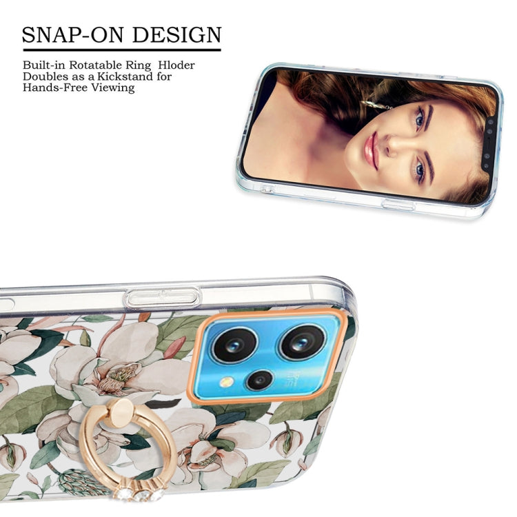 For OPPO Realme 9 Pro+ 5G Ring IMD Flowers TPU Phone Case(Green Gardenia)