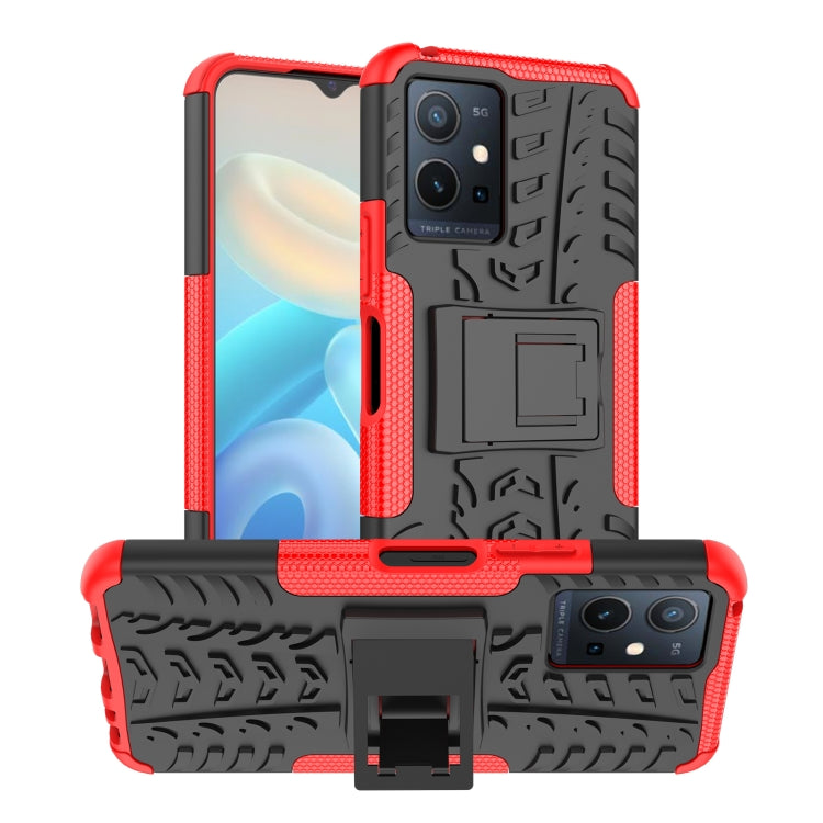 For vivo Y75 / Y55 / T1 5G Tire Texture TPU + PC Phone Case with Holder(Red)