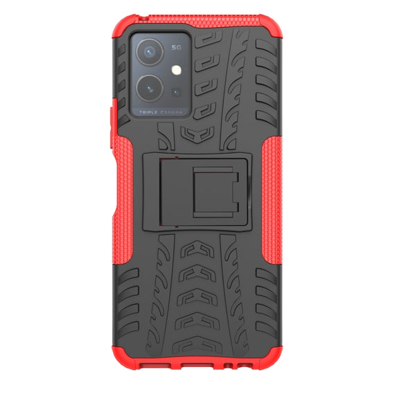 For vivo Y75 / Y55 / T1 5G Tire Texture TPU + PC Phone Case with Holder(Red)
