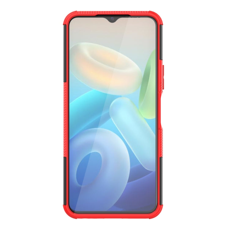 For vivo Y75 / Y55 / T1 5G Tire Texture TPU + PC Phone Case with Holder(Red)