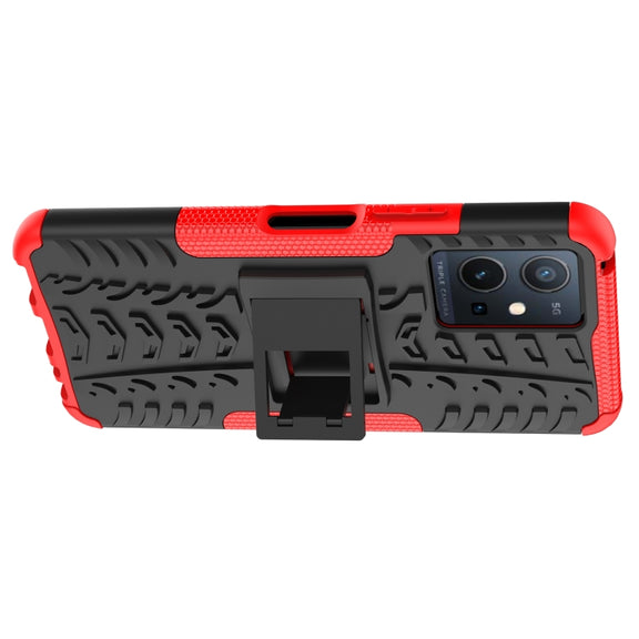 For vivo Y75 / Y55 / T1 5G Tire Texture TPU + PC Phone Case with Holder(Red)