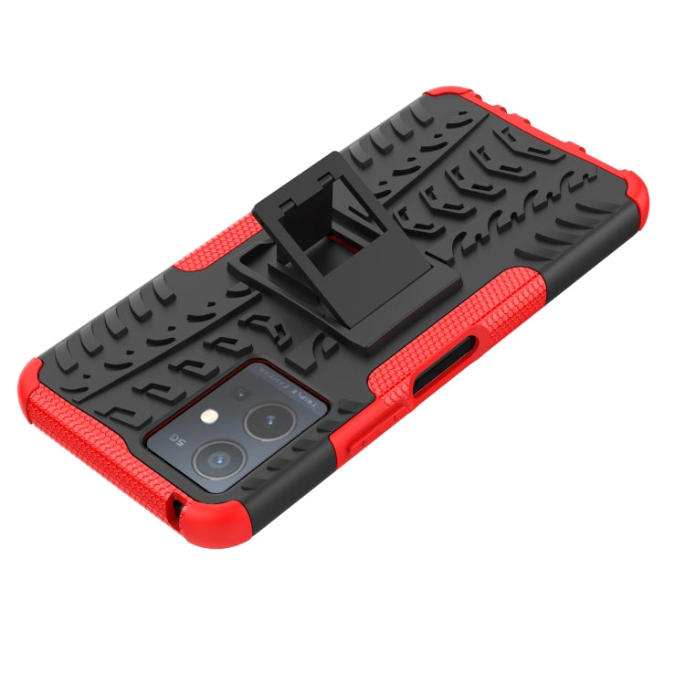 For vivo Y75 / Y55 / T1 5G Tire Texture TPU + PC Phone Case with Holder(Red)