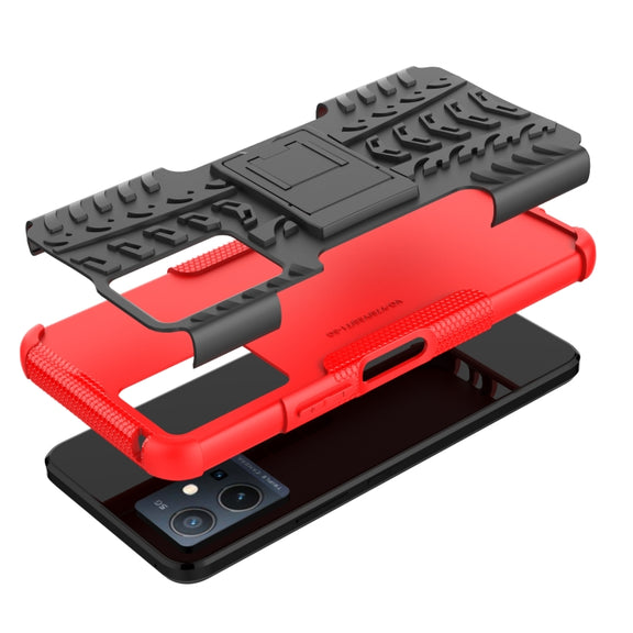 For vivo Y75 / Y55 / T1 5G Tire Texture TPU + PC Phone Case with Holder(Red)