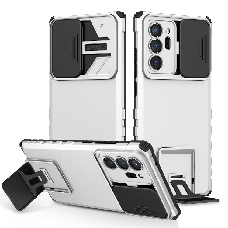 For Samsung Galaxy Note20 Ultra Stereoscopic Holder Sliding Camshield Phone Case(White)