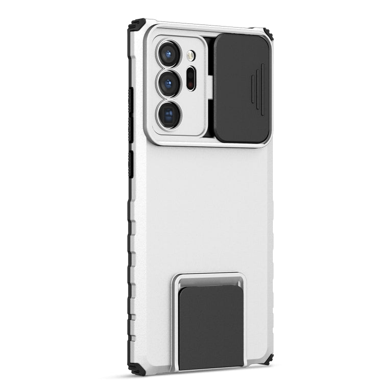 For Samsung Galaxy Note20 Ultra Stereoscopic Holder Sliding Camshield Phone Case(White)