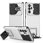 For Samsung Galaxy Note20 Ultra Stereoscopic Holder Sliding Camshield Phone Case(White)