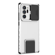 For Samsung Galaxy Note20 Ultra Stereoscopic Holder Sliding Camshield Phone Case(White)