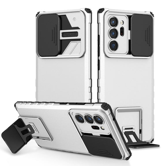 For Samsung Galaxy Note20 Ultra Stereoscopic Holder Sliding Camshield Phone Case(White)