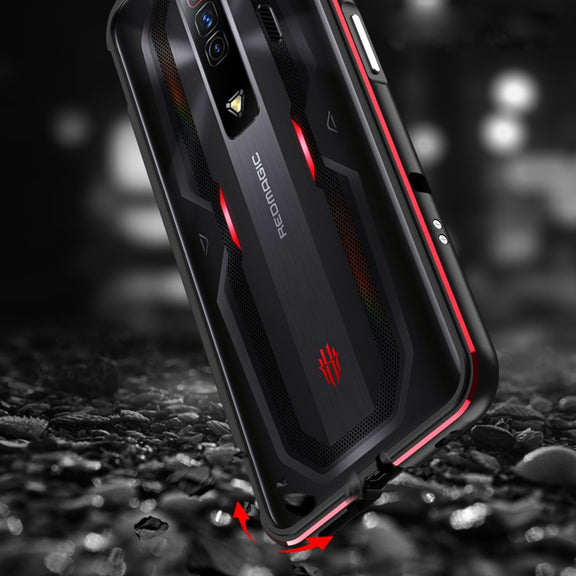 For ZTE nubia Red Magic 7 Aurora Series Metal Frame Phone Case(Black Red)