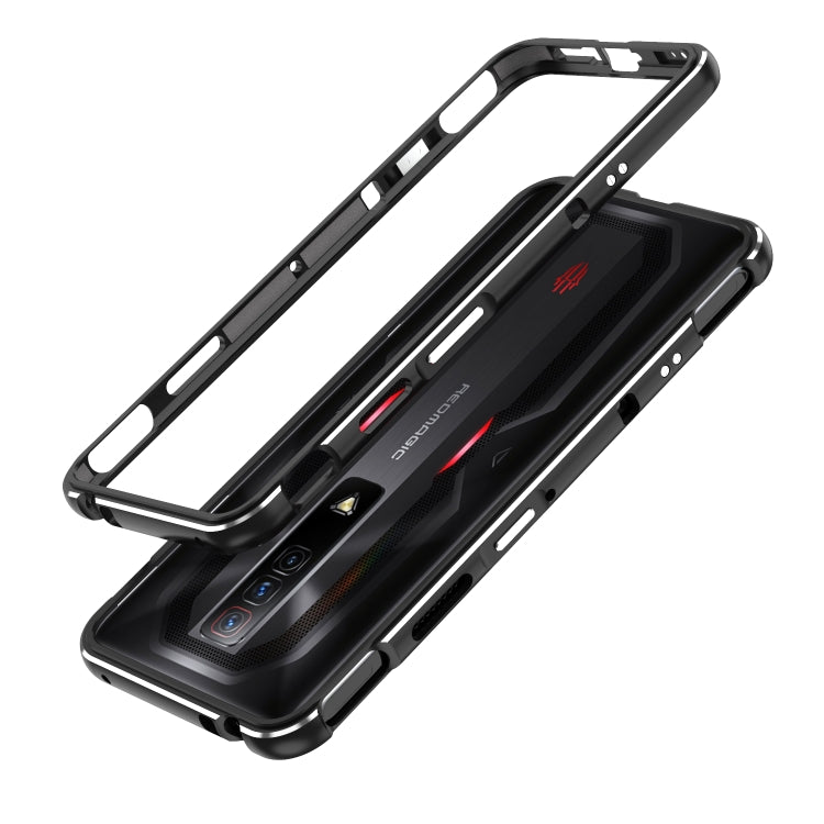 For ZTE nubia Red Magic 7 Pro Aurora Series Metal Frame Phone Case(Black Silver)