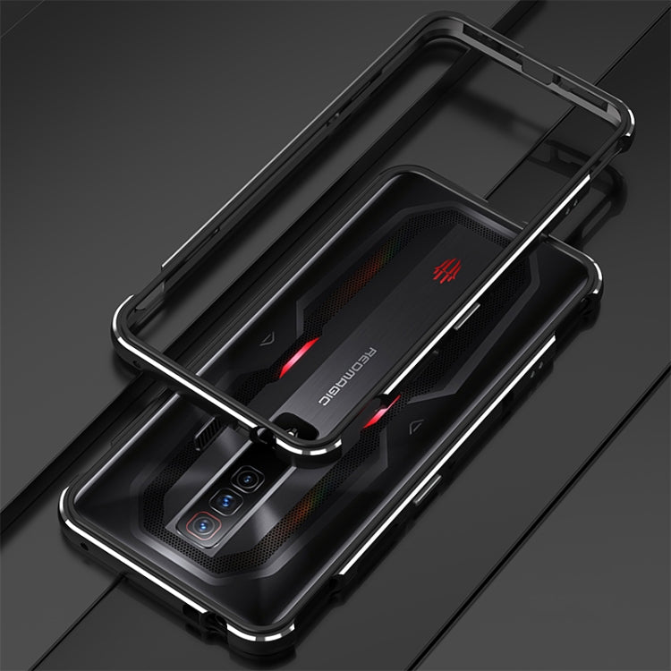 For ZTE nubia Red Magic 7 Pro Aurora Series Metal Frame Phone Case(Black Silver)
