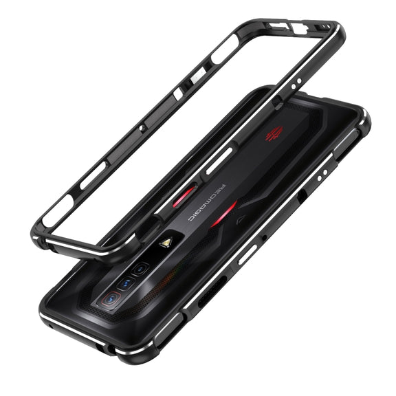 For ZTE nubia Red Magic 7 Pro Aurora Series Metal Frame Phone Case(Black Silver)