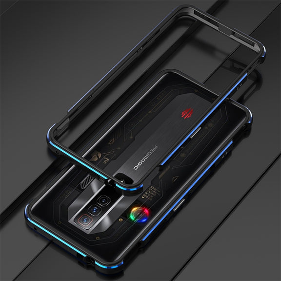 For ZTE nubia Red Magic 7 Pro Aurora Series Metal Frame Phone Case(Black Blue)