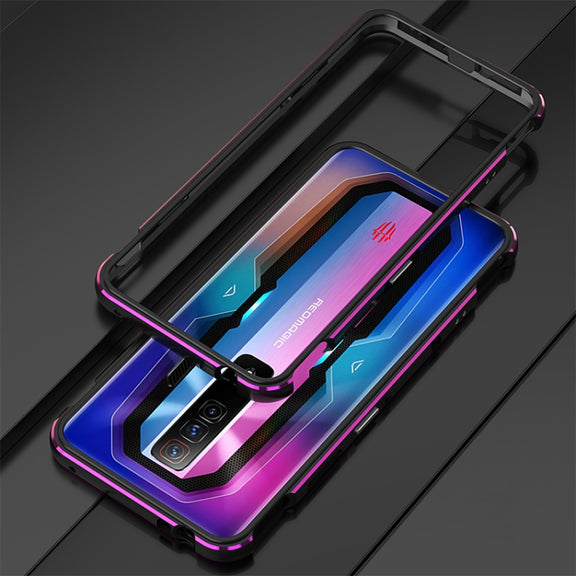 For ZTE nubia Red Magic 7 Pro Aurora Series Metal Frame Phone Case(Black Purple)