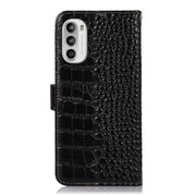 For Motorola Moto G52 4G Crocodile Top Layer Cowhide Leather Phone Case(Black)