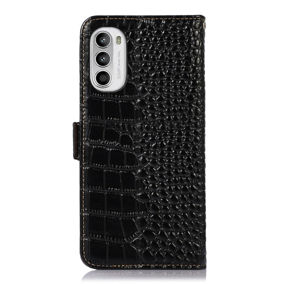 For Motorola Moto G52 4G Crocodile Top Layer Cowhide Leather Phone Case(Black)