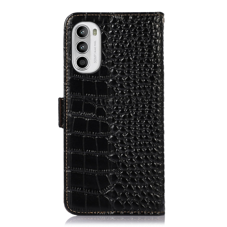 For Motorola Moto G52 4G Crocodile Top Layer Cowhide Leather Phone Case(Black)