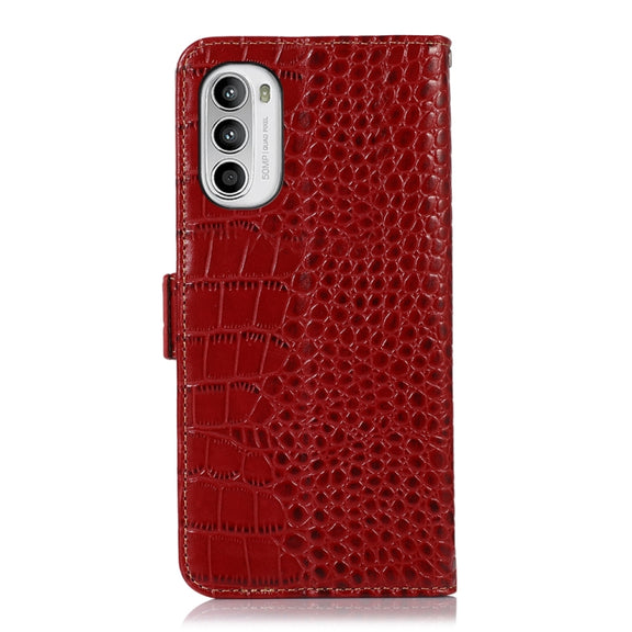For Motorola Moto G52 4G Crocodile Top Layer Cowhide Leather Phone Case(Red)