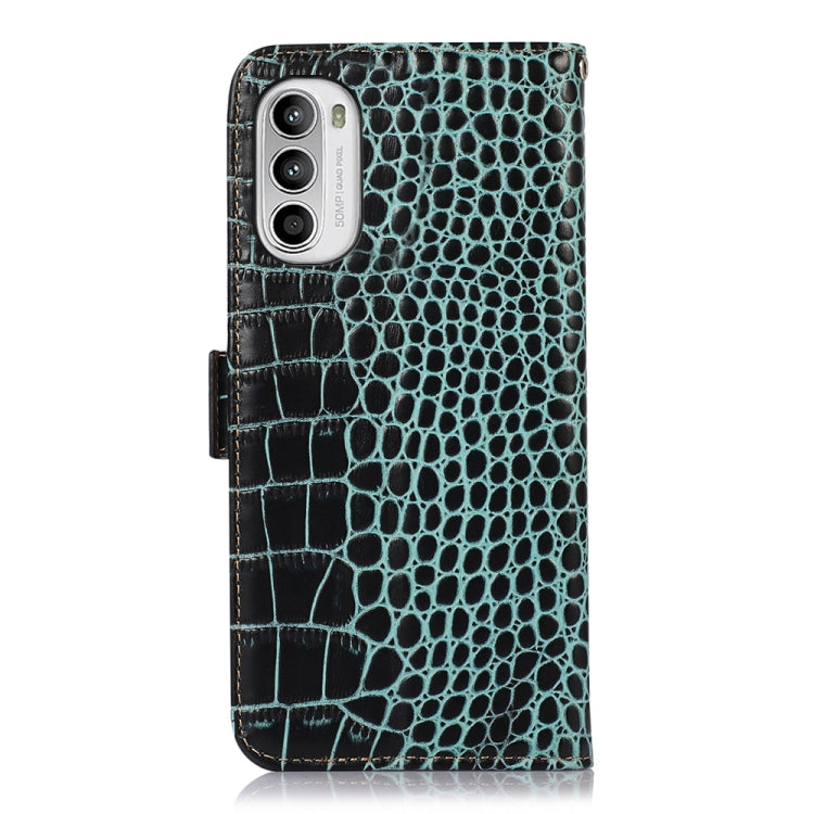 For Motorola Moto G52 4G Crocodile Top Layer Cowhide Leather Phone Case(Green)