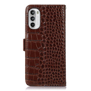 For Motorola Moto G52 4G Crocodile Top Layer Cowhide Leather Phone Case(Brown)