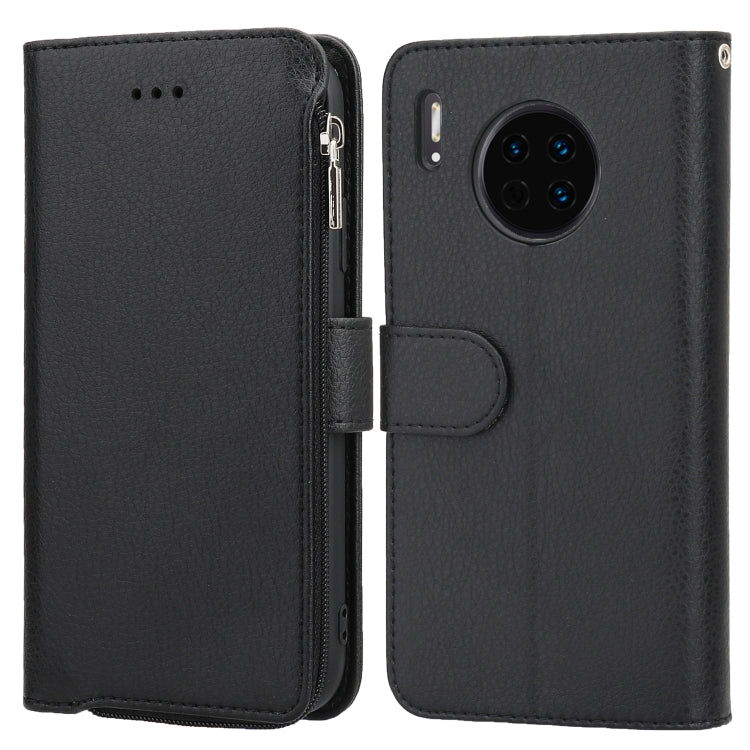 For Huawei Mate 30 Microfiber Zipper Horizontal Flip Leather Case(Black)
