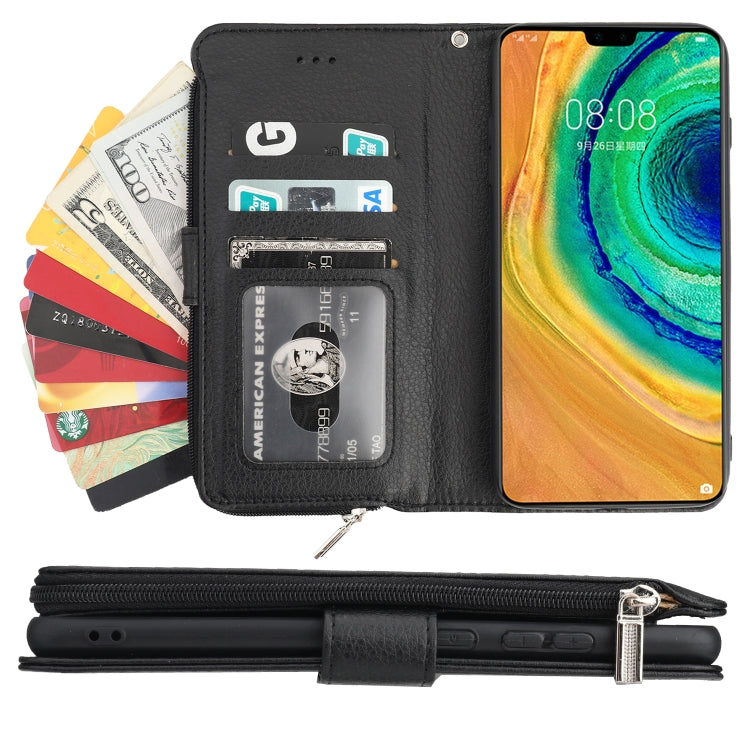 For Huawei Mate 30 Microfiber Zipper Horizontal Flip Leather Case(Black)