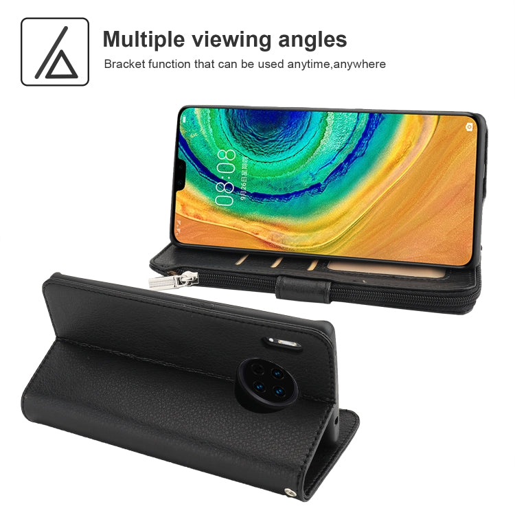 For Huawei Mate 30 Microfiber Zipper Horizontal Flip Leather Case(Black)