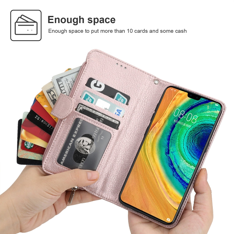 For Huawei Mate 30 Microfiber Zipper Horizontal Flip Leather Case(Rose Gold)