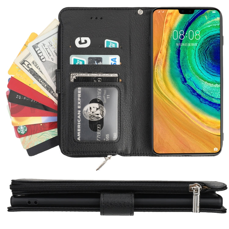 For Huawei Mate 30 Pro Microfiber Zipper Horizontal Flip Leather Case(Black)