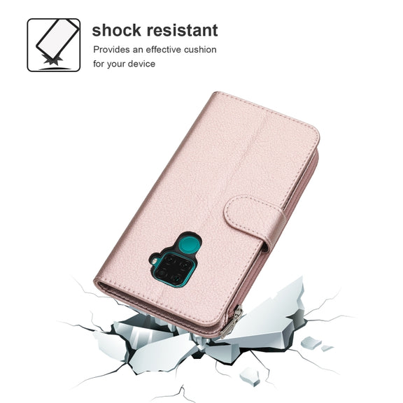 For Huawei Nova 5i Pro / Mate 30 Lite Microfiber Zipper Horizontal Flip Leather Case(Rose Gold)