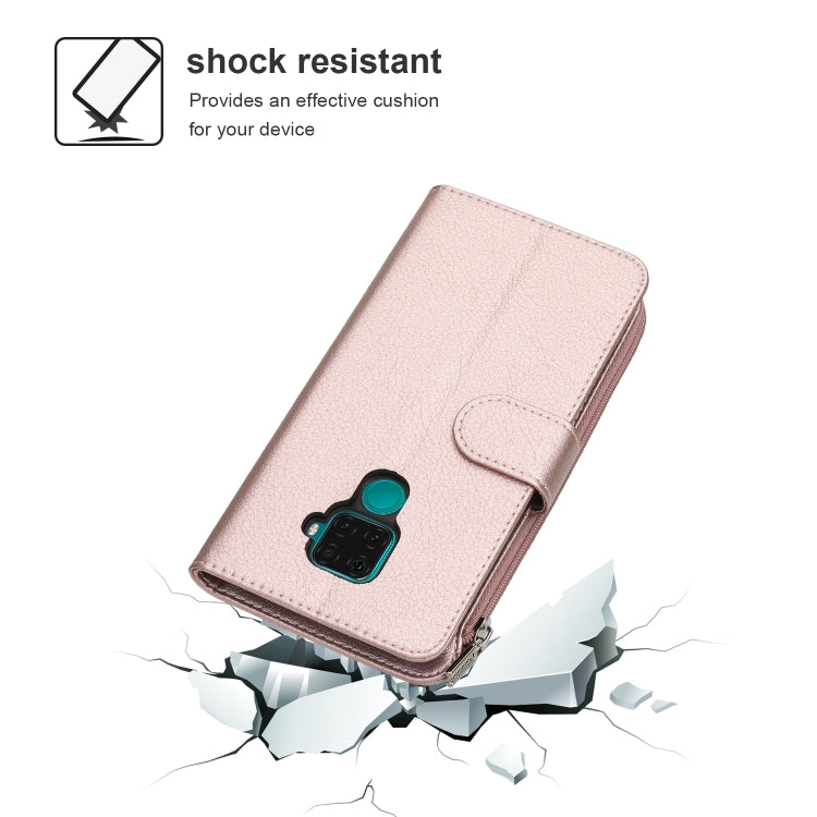 For Huawei Nova 5i Pro / Mate 30 Lite Microfiber Zipper Horizontal Flip Leather Case(Rose Gold)