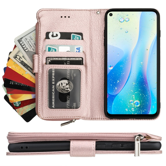 For Huawei Nova 5i Pro / Mate 30 Lite Microfiber Zipper Horizontal Flip Leather Case(Rose Gold)