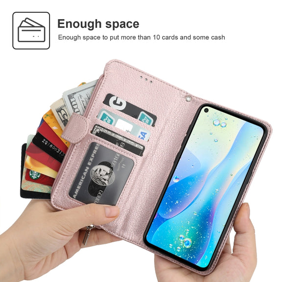 For Huawei Nova 5i Pro / Mate 30 Lite Microfiber Zipper Horizontal Flip Leather Case(Rose Gold)