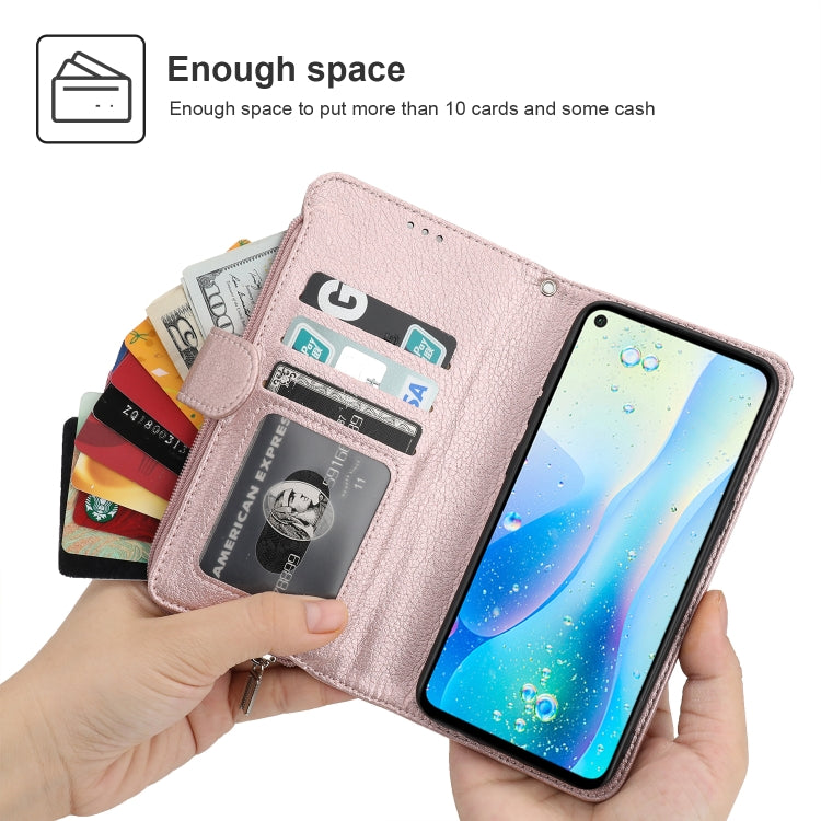 For Huawei Nova 5i Pro / Mate 30 Lite Microfiber Zipper Horizontal Flip Leather Case(Rose Gold)